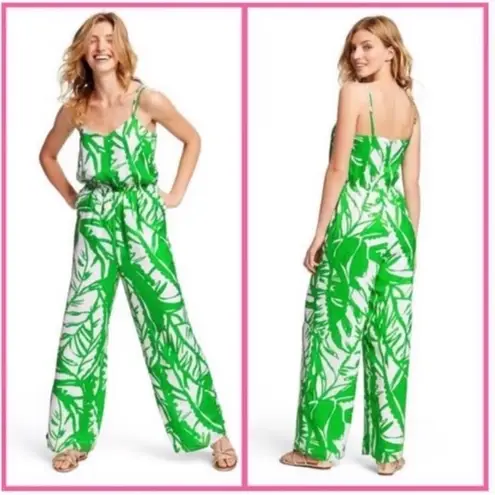 Lilly Pulitzer  Palm Boom Boom Jumpsuit green white palm leaf high waist small