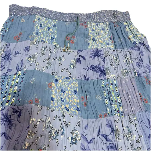 Cute Options Boho Patchwork Maxi Skirt Rayon, One Size (Approx. L/XL) Blue
