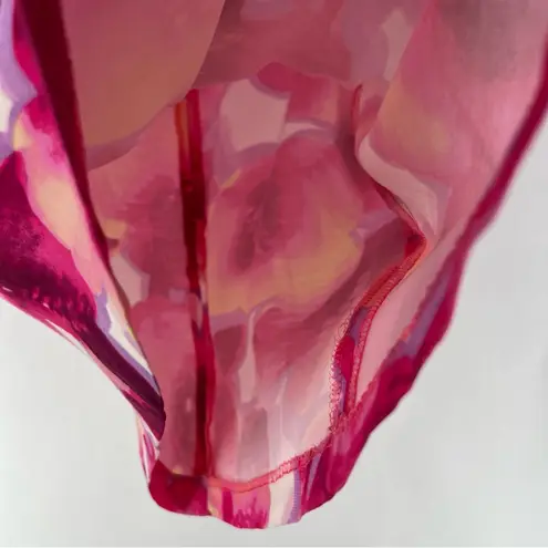 Biancoghiaccio Floral Print Lightweight Flowy Pleated Tie Boatneck‎ Shift Dress Pink Size M