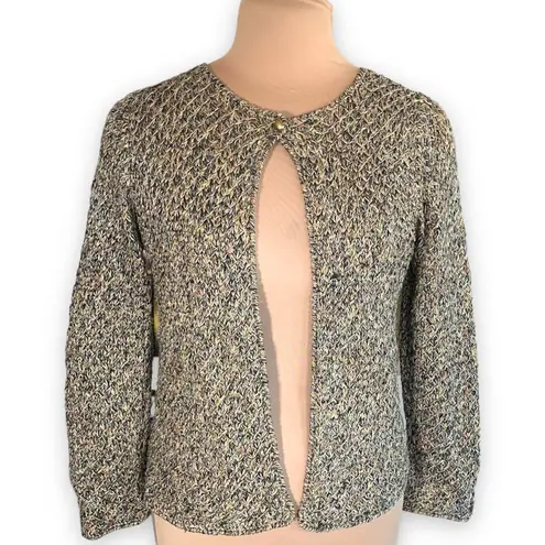 Sigrid Olsen  Cardigan Sweater Hand Knitted Open Front Long Sleeves Metallic Silk