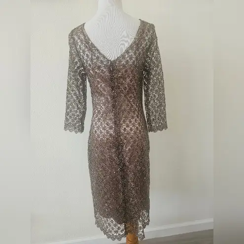 Cachet Lace Sequin Sparkle Taupe Light Brown Dress Size 4