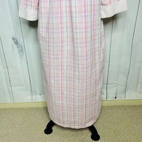 Miss Elaine Sz M Seersucker House Coat Robe Nightgown House Dress Full Zip Pink Size M