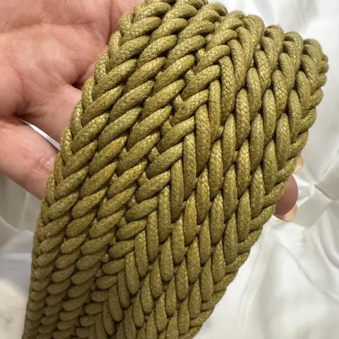 Lafayette 148 New York Belt Womens Medium Olive Wide Woven Braided Wood Buckle Green