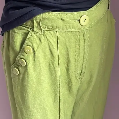 Larry Levine Crop Capri Linen Blend Pants Olive Green Wide Leg Women’s size 6