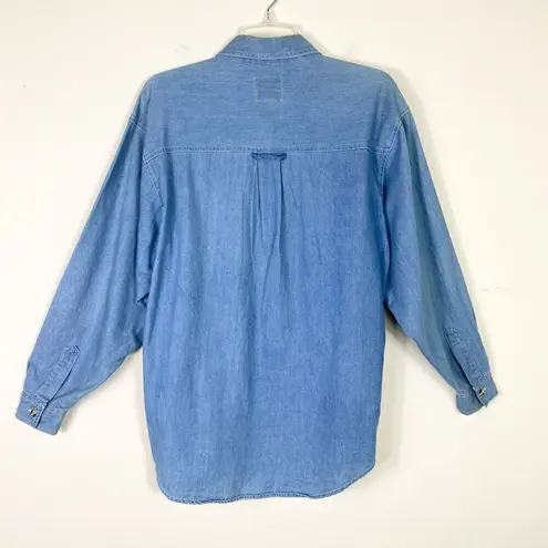 Vintage Solutions Chambray Denim Fall Halloween Scarecrow Pumpkin Button Up Sz M Blue Size M