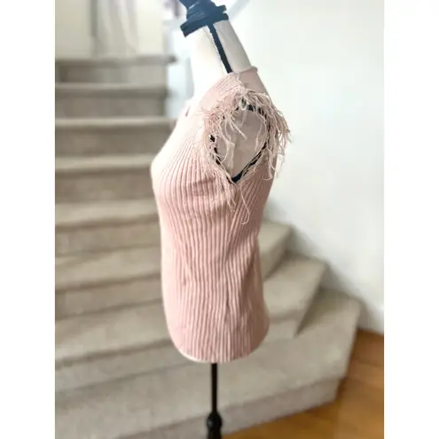 Sioni Light Blush Pink Feather Trim Cap Sleeve Tank Top Size M