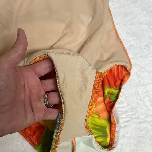 Vibrant Orange and Yellow One Piece Swimsuit with Spaghetti Straps Size M