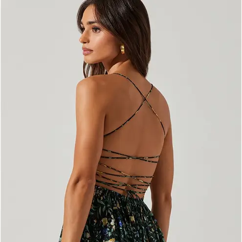 ASTR the Label Stasia Black Floral Smocked Maxi Dress Strappy Open Back Medium