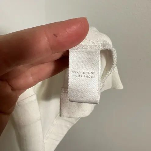 St. John White Long Sleeve Henley in Stretch Jersey Knit Size Small