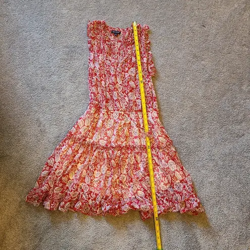 Dear John Size Large Tiered Dress Ruffle Shimmer Paisley Sleeveless Red