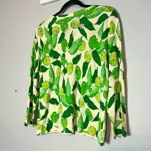 Garnet Hill Merino Wool Button Front Cardigan Sweater Limes Leaves NWOT Size XL
