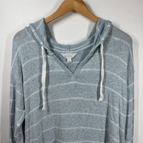 Market & Spruce Top Women M Blue White Stripe Light Weight Beach Coastal Hood Size M