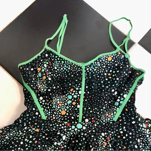 Cooperative Polka Dot Fit & Flare Mini Dress Cutouts Green Black Skater size 6