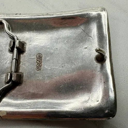 Vintage 1995 Western Rhinestone Belt Buckle Flower Scroll Silver ✨