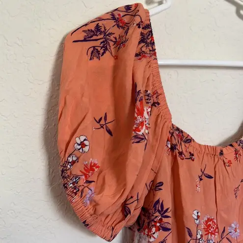 Abound NWT  Orange Floral Print Puff Sleeve Top Size Medium