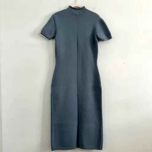 Ralph Lauren Purple Label Knit Blue Mock Neck Sweater Midi Dress Size M