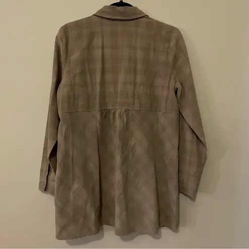 J.Jill  Beige Plaid Corduroy Long Sleeve Button Down Tunic