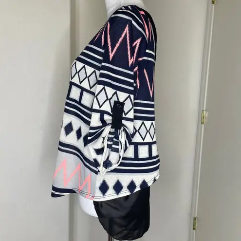 julie's closet Women's Aztec Tribal Blouse Sheer Racerback Roll Tab Sleeve Sz XL