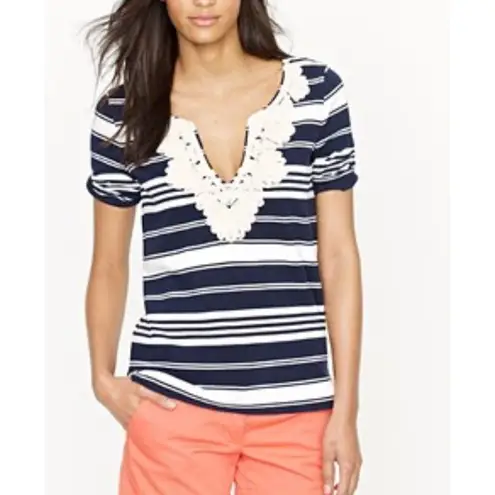 J.crew striped nautical rope and embellished vneck tshirt xs Blue