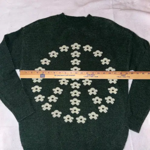 Witty Fox Green Peace Sign Floral Knit Sweater Young Contemporary Size S
