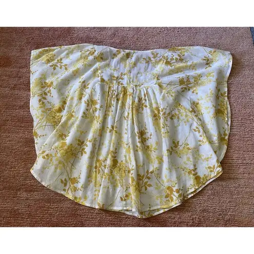 Bandolino Denim blouse PM petite yellow floral boho peasant top crochet trim