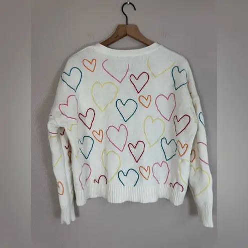 Kerri Rosenthal XOKR Rainbow Embroidered Hearts Cream Cardigan Small $348
