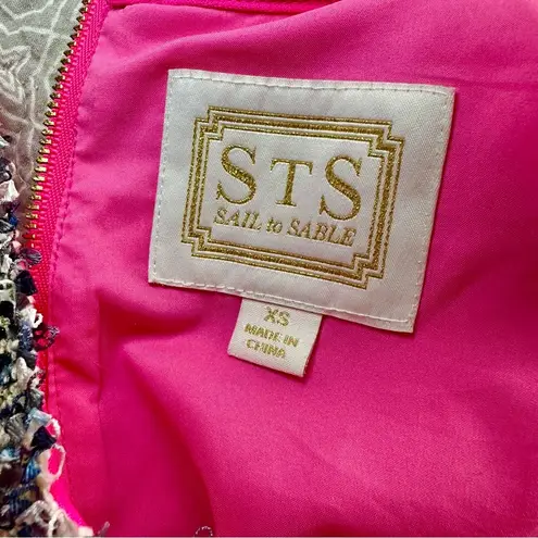 Sail To Sable Hot Pink Sleeveless Top Metallic Tweed Trim Size XS