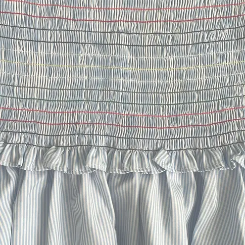 Central Park West Smocked Off the Shoulder Bell Sleeves Top Sz XS Blue White