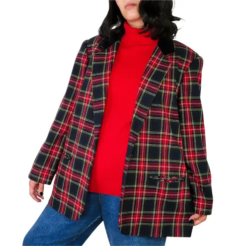 1990s Vintage Sag Harbor Red & Black Plaid Blazer Jacket Size XL Wool