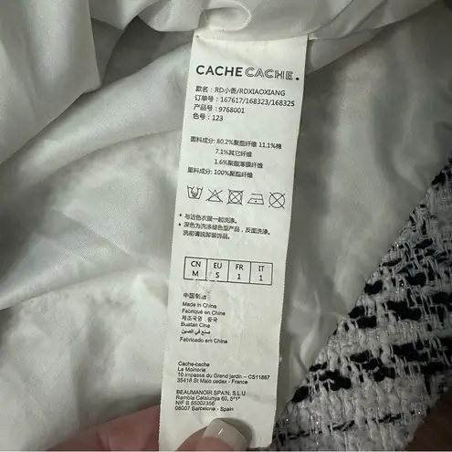 Cache Plaid Tweed Metallic Lined Button Up Jacket Black & White Size Medium