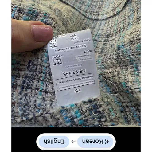 blue tweed woven size 2 Lady jacket navy trim cameo buttons