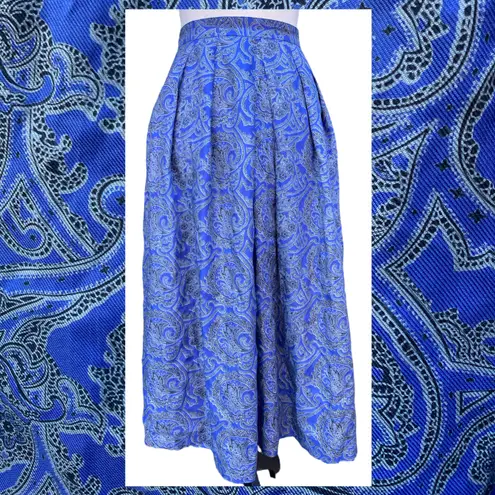 Vintage 80s Rayon Paisley Midi Skirt Periwinkle Blue Grey 12 Samantha Scott