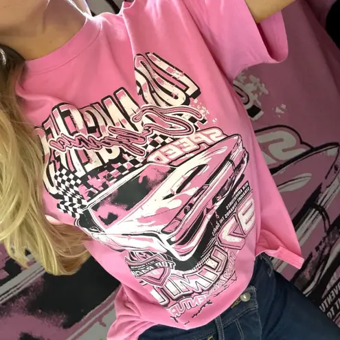 Pink Moto Car Los Angeles Vintage Style tshirt size small