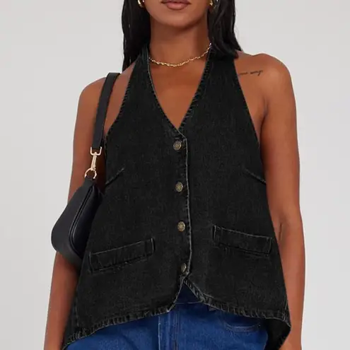 NWOT Halter Denim Vest Top – Open Back, V
