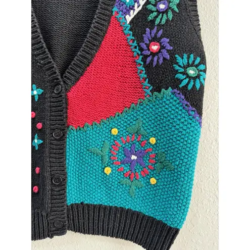 vintage 90s floral colorblock knit button down koret sport sweater vest Size M Size M