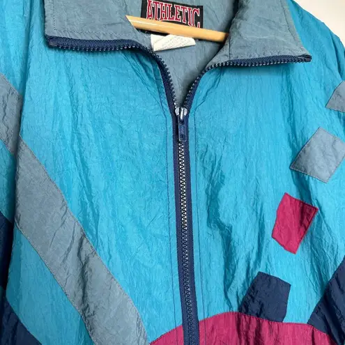 Athletic Works  90s Geometric Windbreaker Adult S Nylon Bright Blue Navy Vintage