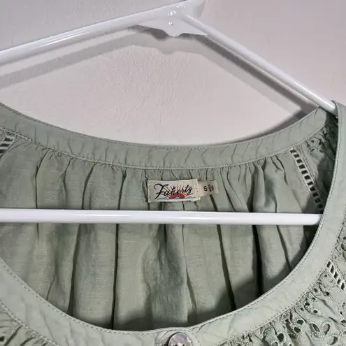 Faherty Valencia Eyelet Organic Cotton Dress In Desert Sage Green Size Small