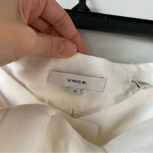 Vince  Belted Button Front Linen Blend Midi Skirt Ivory 1X