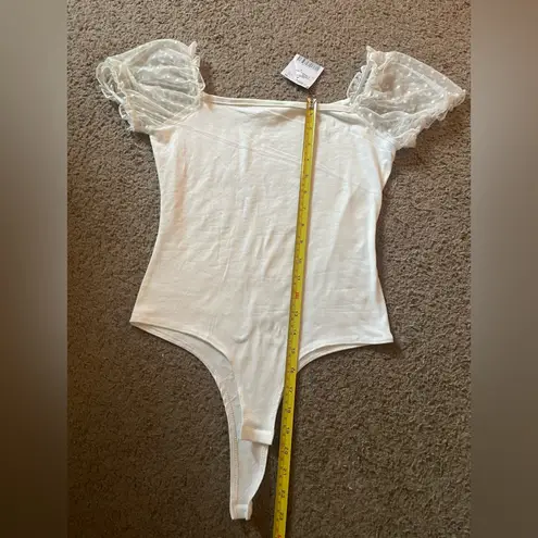 NWT Bodysuit with Sheer Polka Dot Puff Short Sleeves White