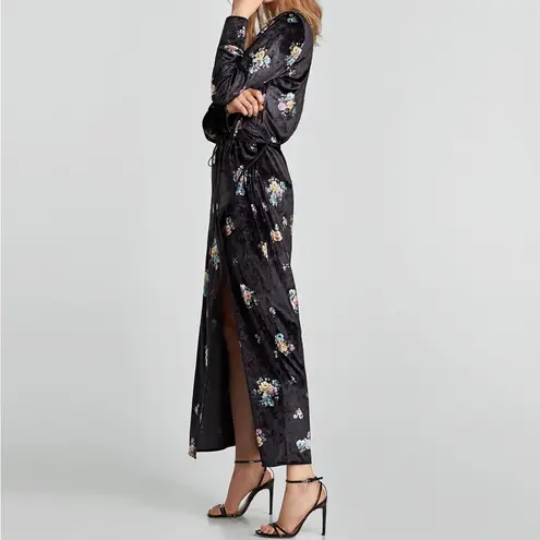 ZARA Floral Print Velvet Robe Duster Wrap Tie Maxi Dress - $50 - From Gaby