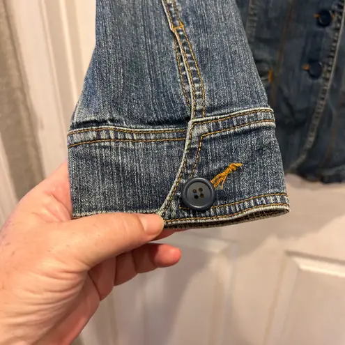 St Johns Bay Women's 1X Denim Blazer Chore Jacket Stretch Dark Wash Plus Size Blue