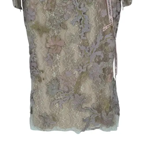 Mac Duggal Embellished High Neck Long Sleeve Dress in Nude size 16 NWT 3D Flower
