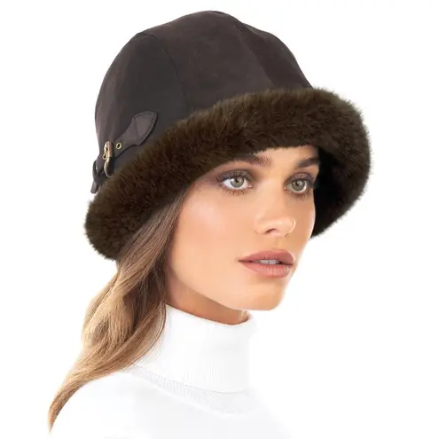 Eric Javits Vail Winter Hat In Brown Suede Water Repellent Adjustable Size