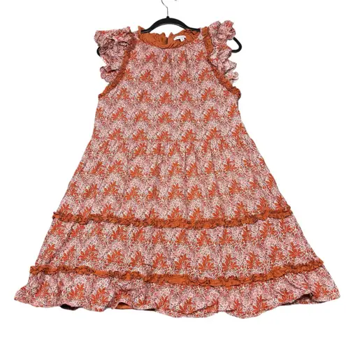 Staccato Rust Orange Floral Ruffle Sleeve Tiered Dress Size M