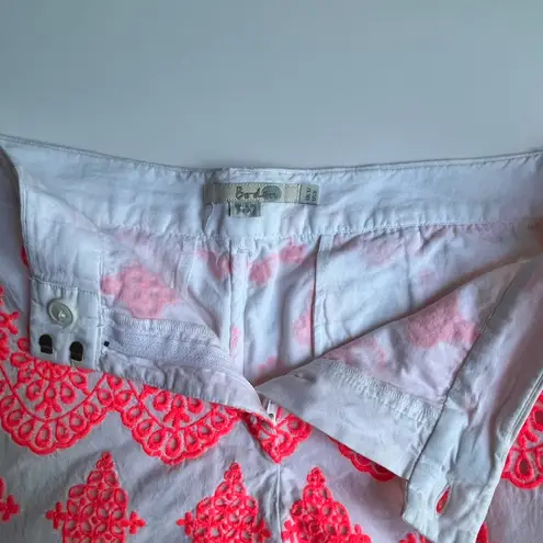 Boden•Neon Coral Embroidered 100% Cotton Shorts•sz 8 Pink