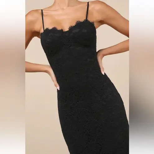 Lulus Instinctively Stunning Black Lace Trumpet Bustier Maxi Dress size Small