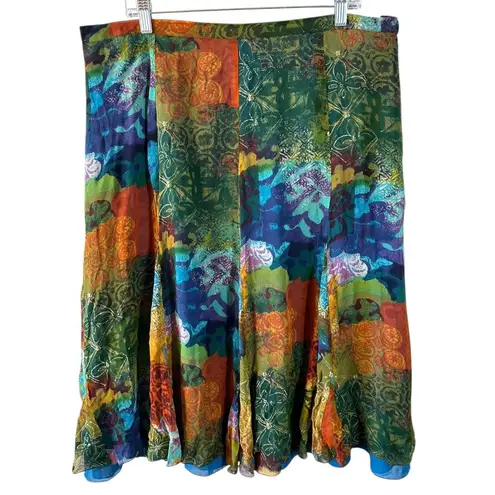 Coldwater Creek Boho Artsy Multicolor Silk Chiffon Skirt Size XL Lagenlook