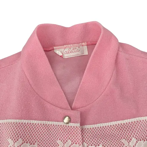 Vintage 1970s Valetta Pink Dressing Gown Nightgown Lace Embroidery Medium