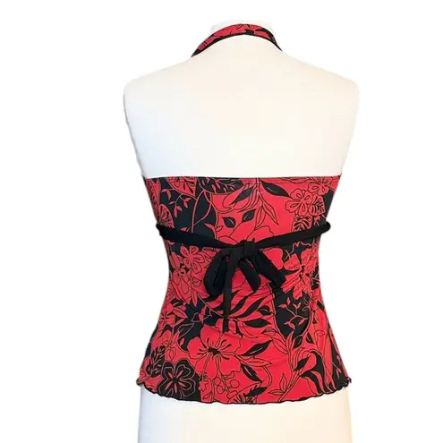 Tempted Y2K Halter Top Sleeveless Red Black Floral Asymmetrical M Medium S Small