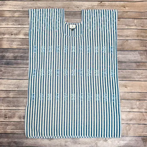 Tuckernuck Ivory Blue Stripe Mini Sullivan Embroidered Canvas Caftan Tunic Small - Image 7